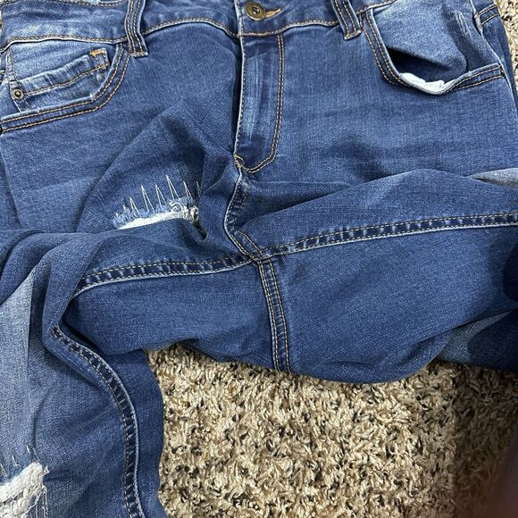 Wax Jean Women's Plus Sz 14 Denim Blue Distressed Dark High Rise Skinny Jeans - Picture 8 of 15